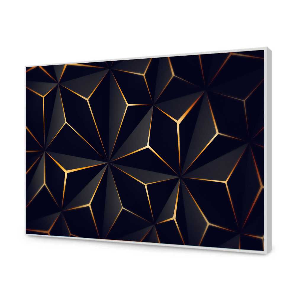 Quadro Decorativo Abstrato Geométrico Tridimencional Preto e Dourado